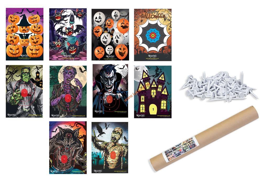 Papierové terče 10 x Haloween + 50 pripínačiek